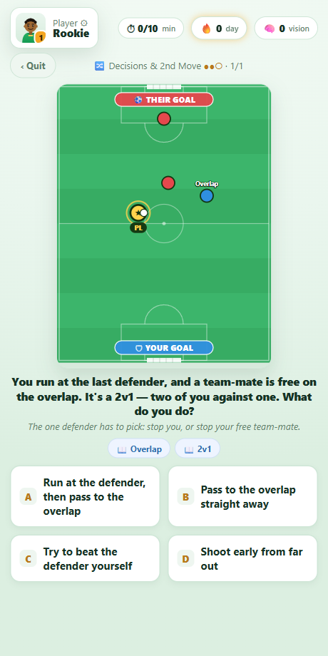 Baller Brain gameplay — read the picture and pick the smart move